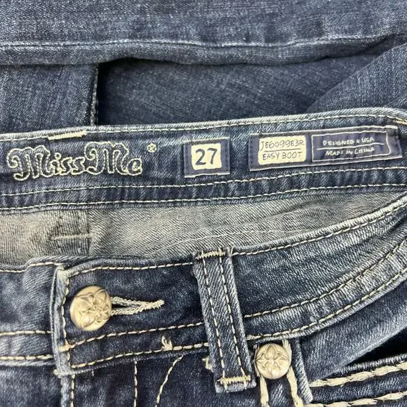 Miss Me Jeans Women's 27x31 (4) Blue Easy Boot Embellished Fleur de Lis Blingy - Picture 7 of 15